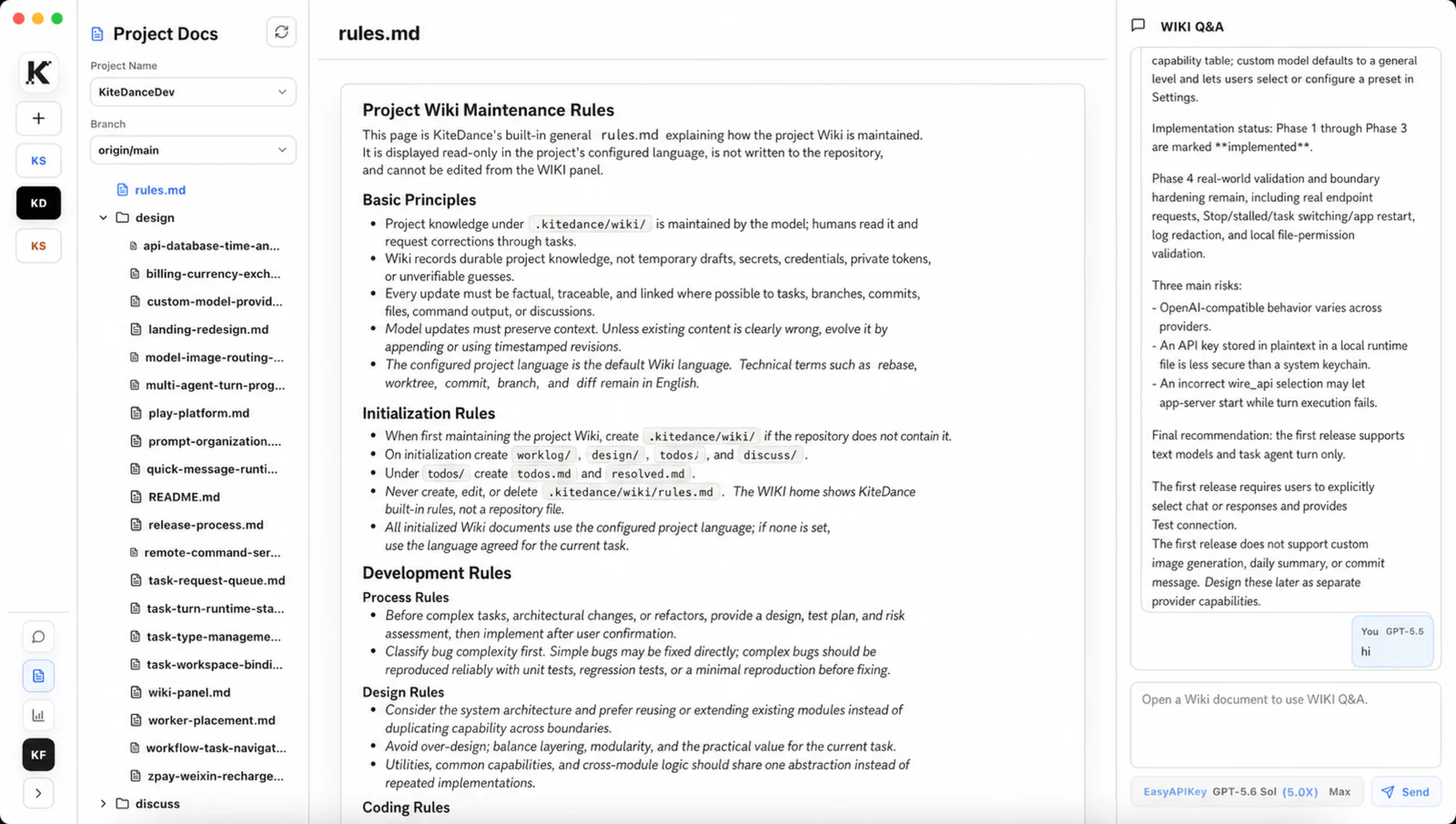 KiteCoding English project knowledge documentation and WIKI Q&A interface
